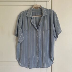 Vintage Silk Blue Striped Short Sleeve Shirt